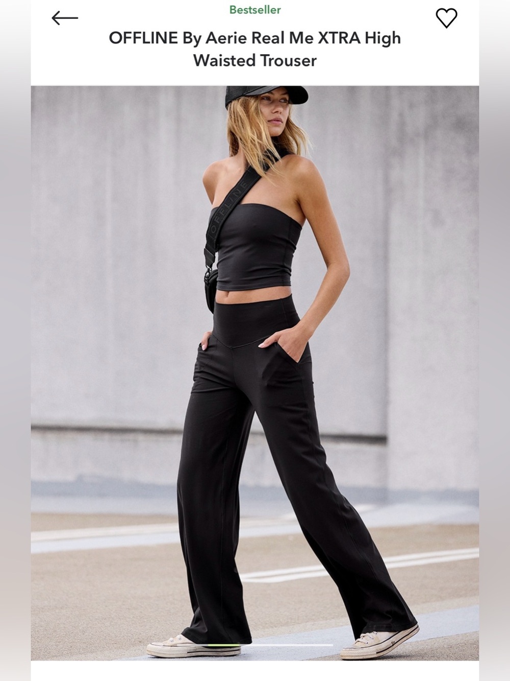 Aerie Real Me XTRA High Waisted Trouser - Black - Long length